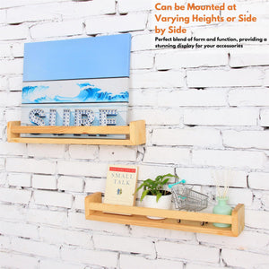 Floating Wall Shelves Set of 2 Wall Mounted Wooden Organizers for Books & More