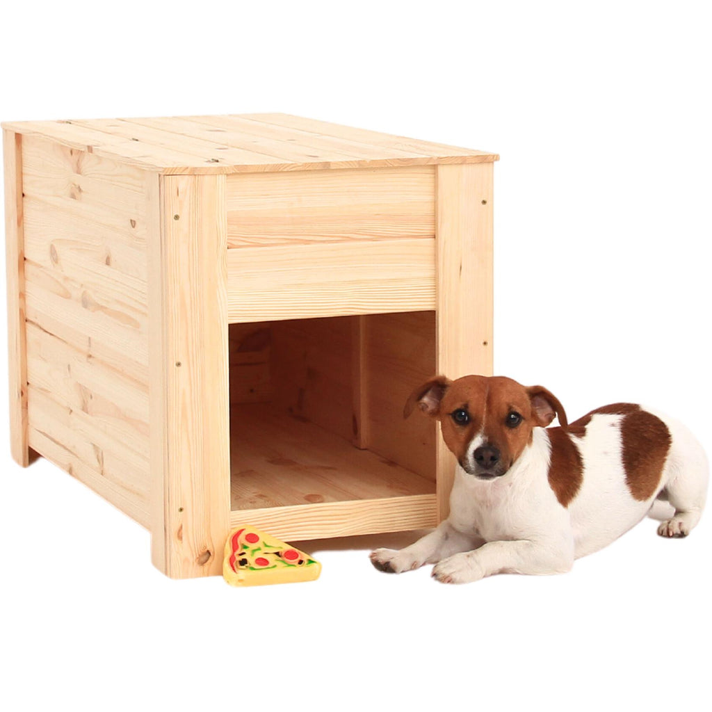 Indoor Dog House 77cm for Small to Medium Pets -Real Pine Wood with Liftable Top