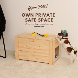 Indoor Dog House 77cm for Small to Medium Pets -Real Pine Wood with Liftable Top