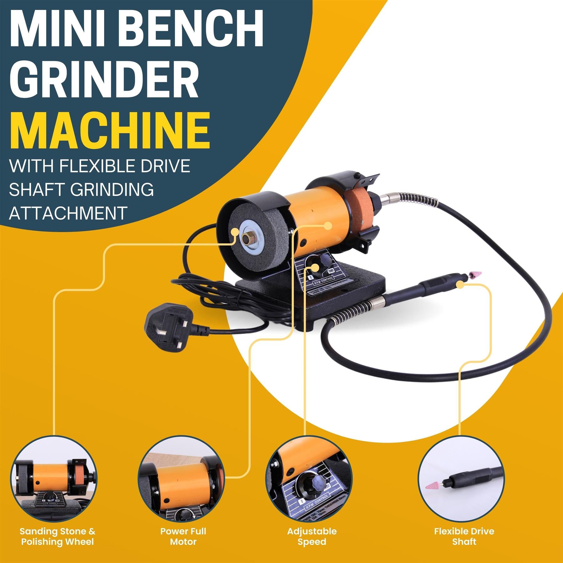 Mini Bench Grinder | Precise Grinding Attachment with Flexible Drive Shaft