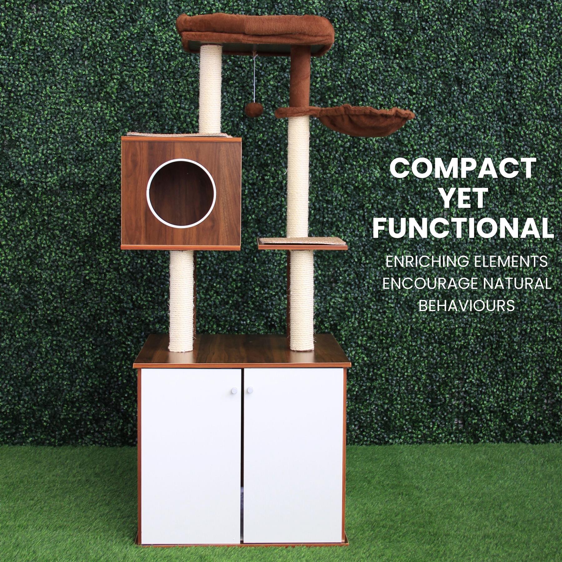 Versatile Cat Tree with Litter Box Enclosure | Cat Scratching Post with Bed