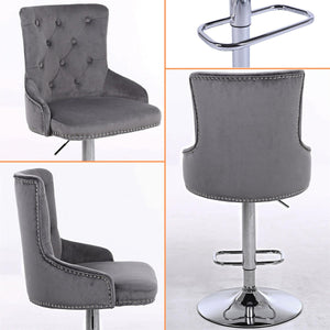 Bar Stools - Featuring Adjustable Swivel Velvet Seat And Chromed Steel Frame With Footrest Base - Breakfast Bar Chair Set With Back