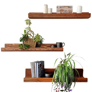 Floating Wood Shelves for Wall Set of 3 Rustic Wall Mounted Shelves with Ledge