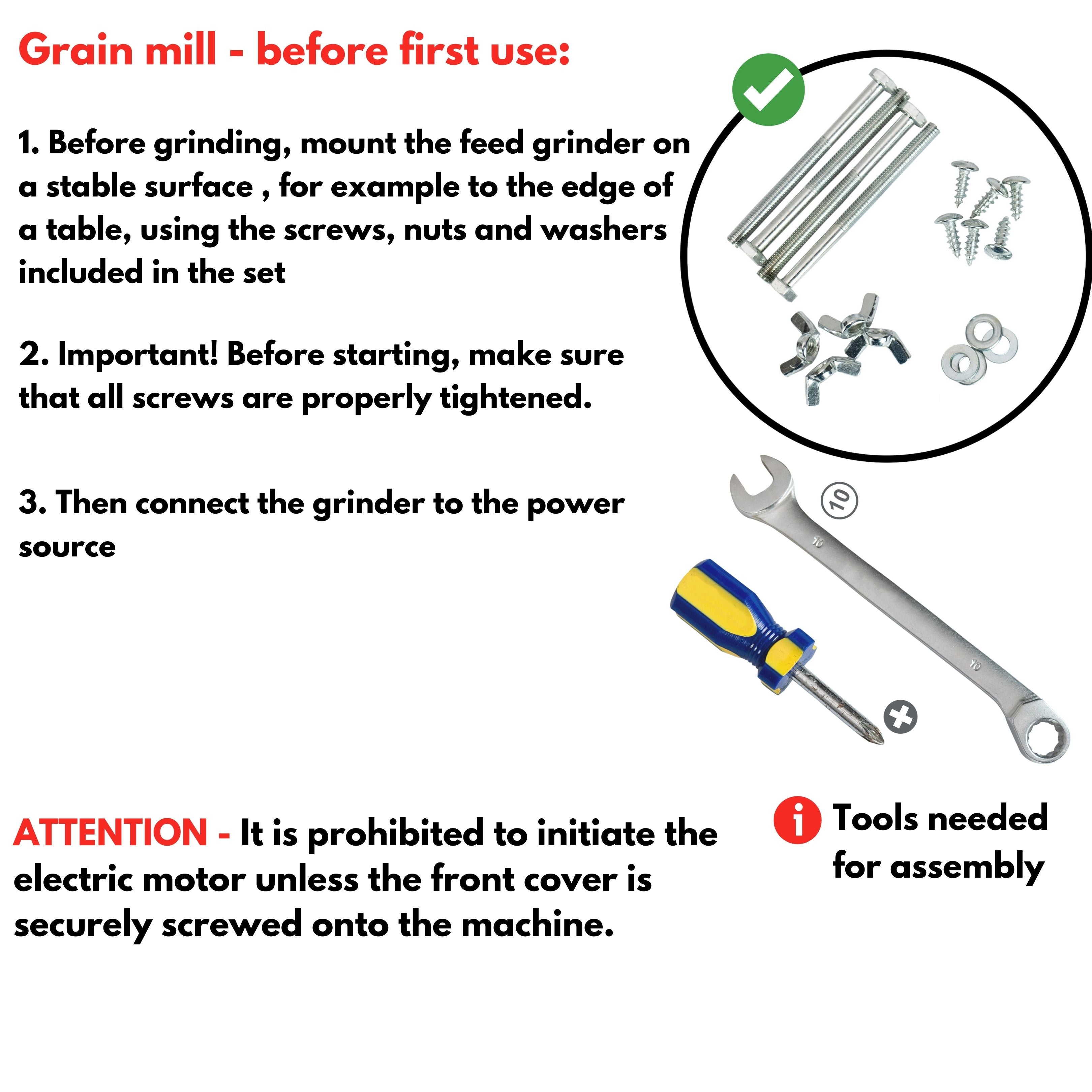 Electric Feed Mill Grinder -240kg/h- 4 Mesh Sizes| Grain Crusher Wheat Corn Oats