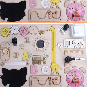 Wooden Busy Board For Toddlers, Preschool Activity Board Travel Toddler Learning Toys, Gift For Baby & Girls