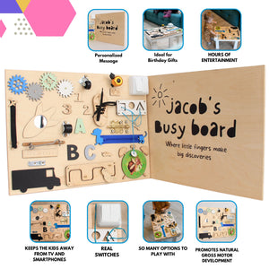 Wooden Busy Board For Toddlers, Preschool Activity Board Travel Toddler Learning Toys, Gift For Baby & Girls