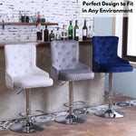 Bar Stools - Featuring Adjustable Swivel Velvet Seat And Chromed Steel Frame With Footrest Base - Breakfast Bar Chair Set With Back