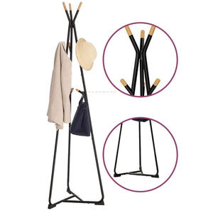 Coat Rack Stand Hall Tree Free Standing, Industrial Coat Tree with Hooks Black