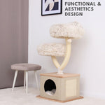Cat Tree for Indoor Cats with House Multi-Level Tower H 96cm|37.8In Cream Beige