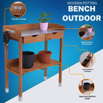 Wooden Potting Bench Outdoor with Metal Workspace | Rustic Garden Plotting Table