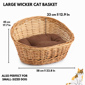 Wicker Cat Basket, Wicker Dog Bed Basket, Cat Bed With Removable Cushion, Natural Rattan Cat Beds, Weaved Pet Sofa for Small-Sized Dog