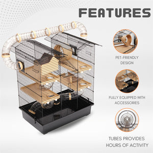 NOVECRAFTO cage à hamster à 3 étages avec toboggan pour hamster, roue,  petit animal, souris, gerbille, rongeurs, grand habitat pour rat avec  accessoires Noir : : Animalerie