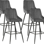 Velvet Bar Stools Set Breakfast Bar Chairs with Solid Chromed Steel Frame and Footrest Base