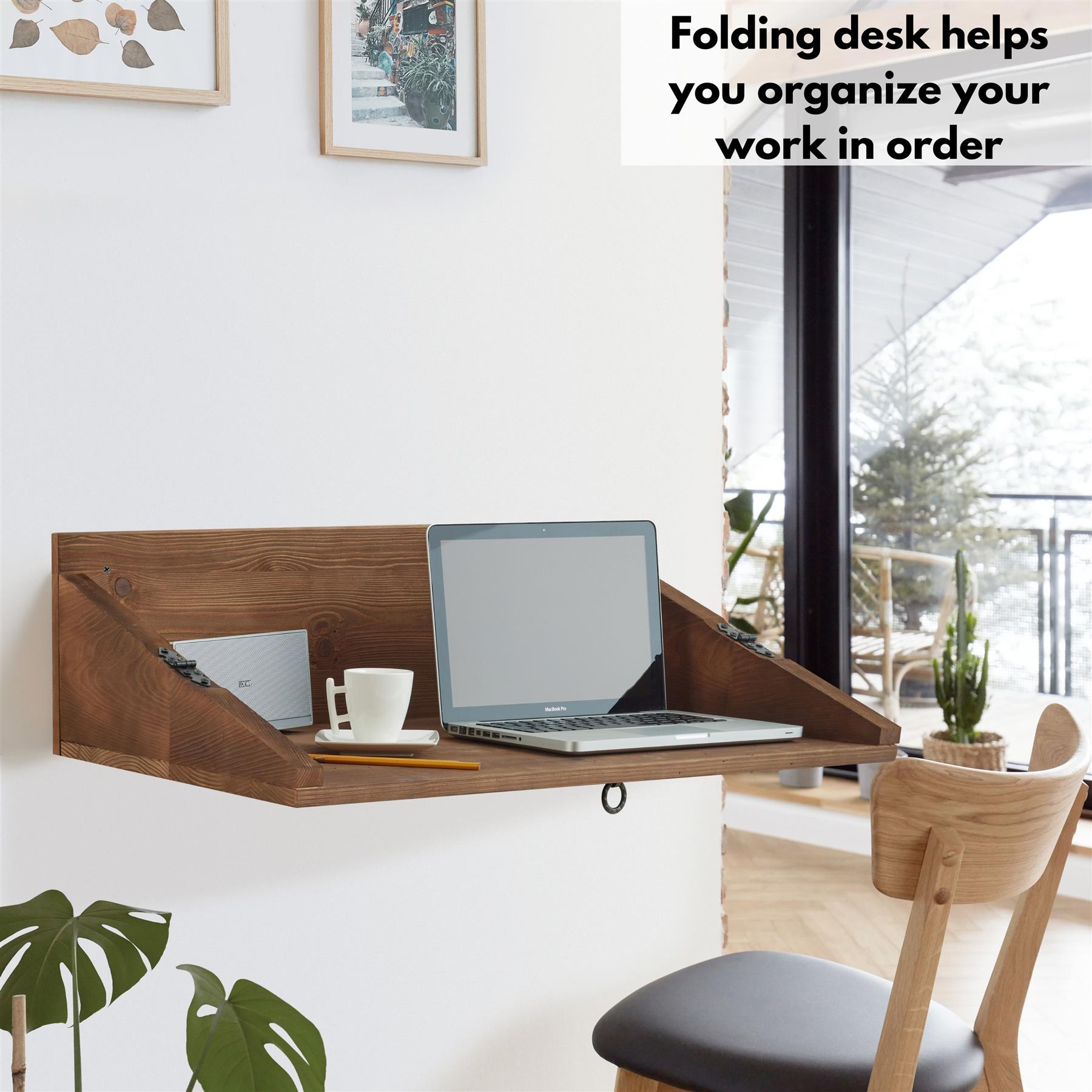 Wall Mounted Desk Brown (23.5x79x48 cm) Home Office Workspace | Space-saving And Functional Design Wooden Working Fold Away Desk