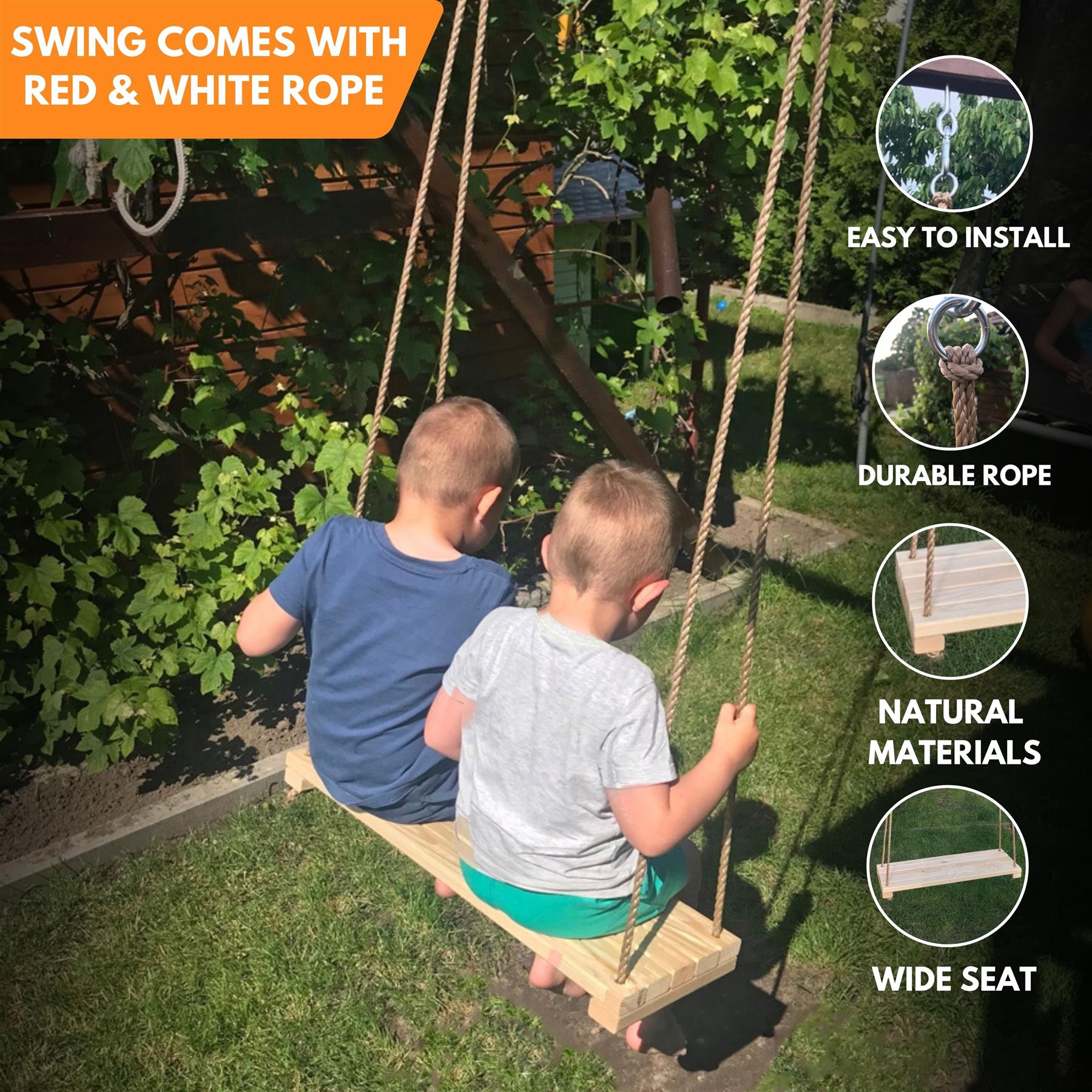 Wooden Garden Swing for Indoor Or Outdoor 27.5 inches (70 cm) Length Garden Seat - Porch Tree Swing Seat Set With Rope & Wide Seat