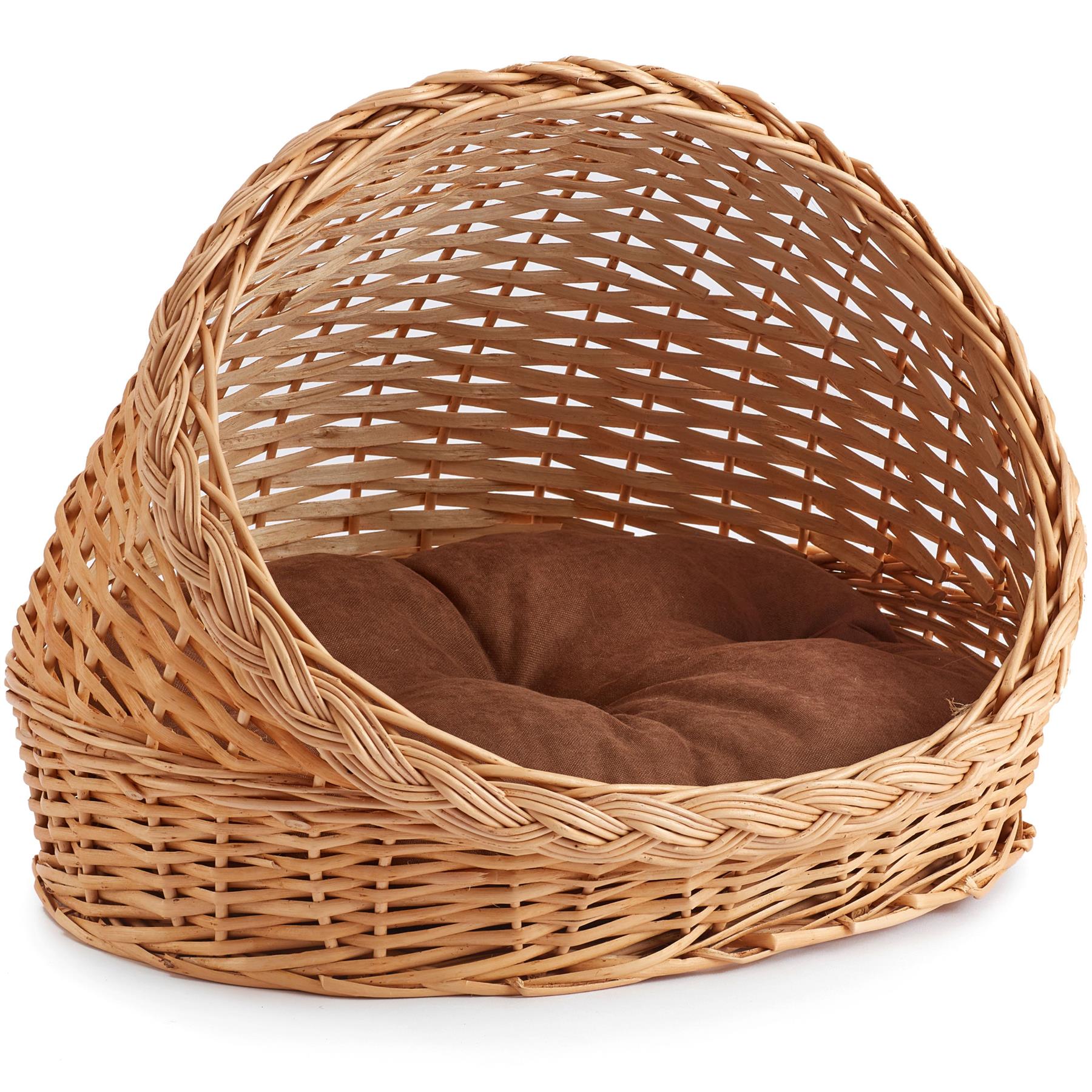 Wicker Cat Basket, Wicker Dog Bed With Removable Cushion, Handmade Round Basket 22.8'' (58cm) Wide, Natural Rattan Pet Sofa for Small-Sized Dog