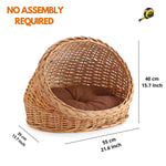 Wicker Cat Basket, Wicker Dog Bed With Removable Cushion, Handmade Round Basket 22.8'' (58cm) Wide, Natural Rattan Pet Sofa for Small-Sized Dog
