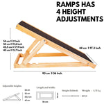 Folding Pet Ramp Natural Wood - Easy Climb Dog Ramps for Large Dog  - Adjustable Height