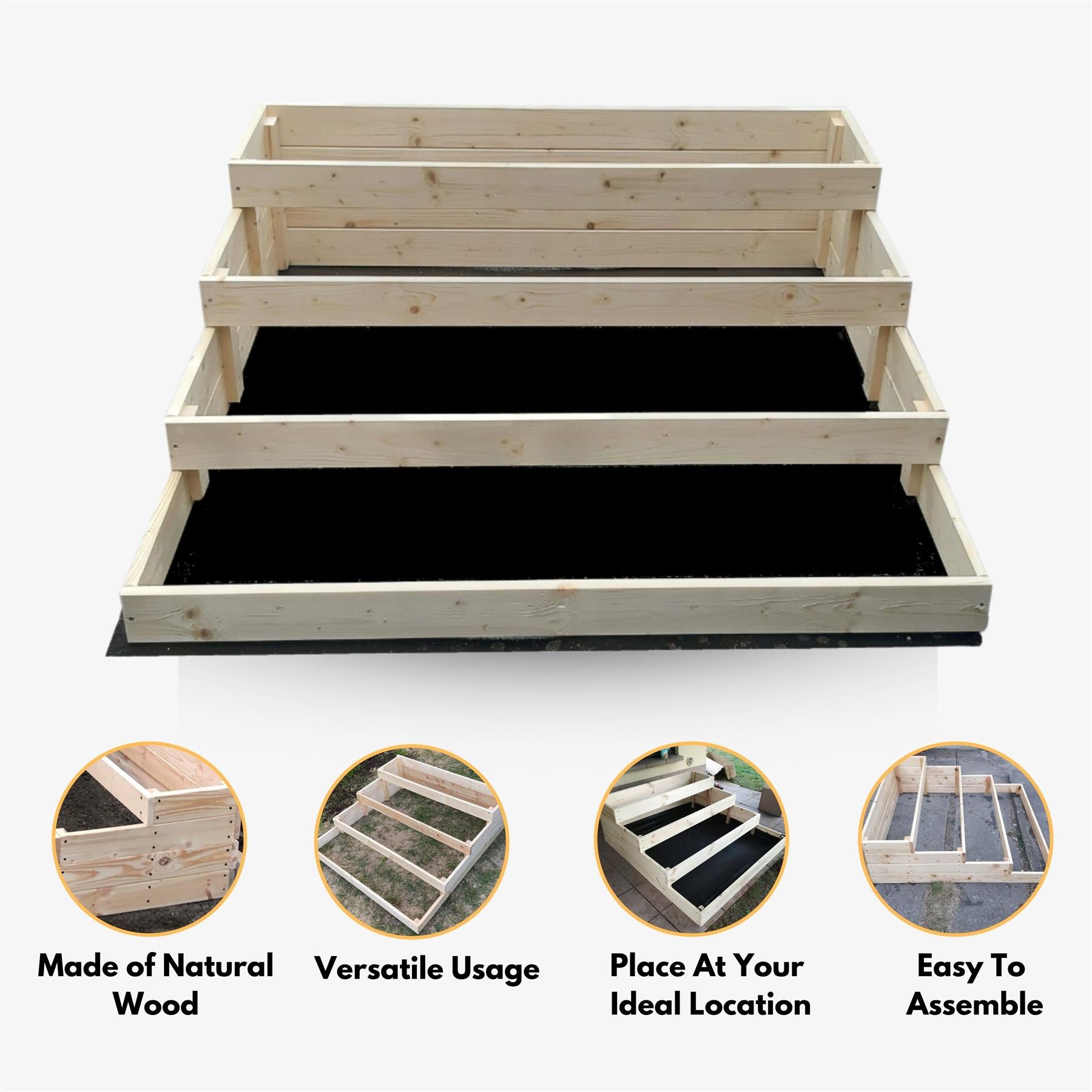 4 Tiered Raised Beds For Garden - Large Wooden Planters - Organic Garden Bed