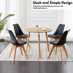 Dining Chairs Set with Padded Seat & Solid Wood Legs 31.8'' (81cm) High |Modern Tulip Kitchen Chairs