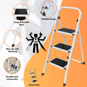 Durable Steel Step Ladder Portable Folding Ladder With Deep Tread