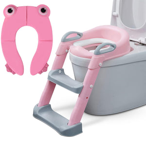 Foldable Toilet Potty Training Set For Kids - Toilet Seat Step Stool Potty Chair And Emergency Toilet Portable Seat - Perfect for Home and Travel - Set of 2