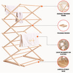 Wooden Clothes Airer, Collapsible Folding Clothes Horse, Indoor & Rustproof Laundry Clothes Drying Rack, Portable, Adjustable