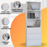 Modern Bookcase with Drawers White Tall Book Shelf Unit for Home & Office