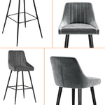 Velvet Bar Stools Set Breakfast Bar Chairs with Solid Chromed Steel Frame and Footrest Base