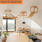Universal Wood Ceiling Cat Furniture with Connector Cat Tower Shelves & Bridge, Hanging Cat Climbing Frame with Sleeper for Cats, Indoor Modular Cat Tree Tower Ceiling Mounted