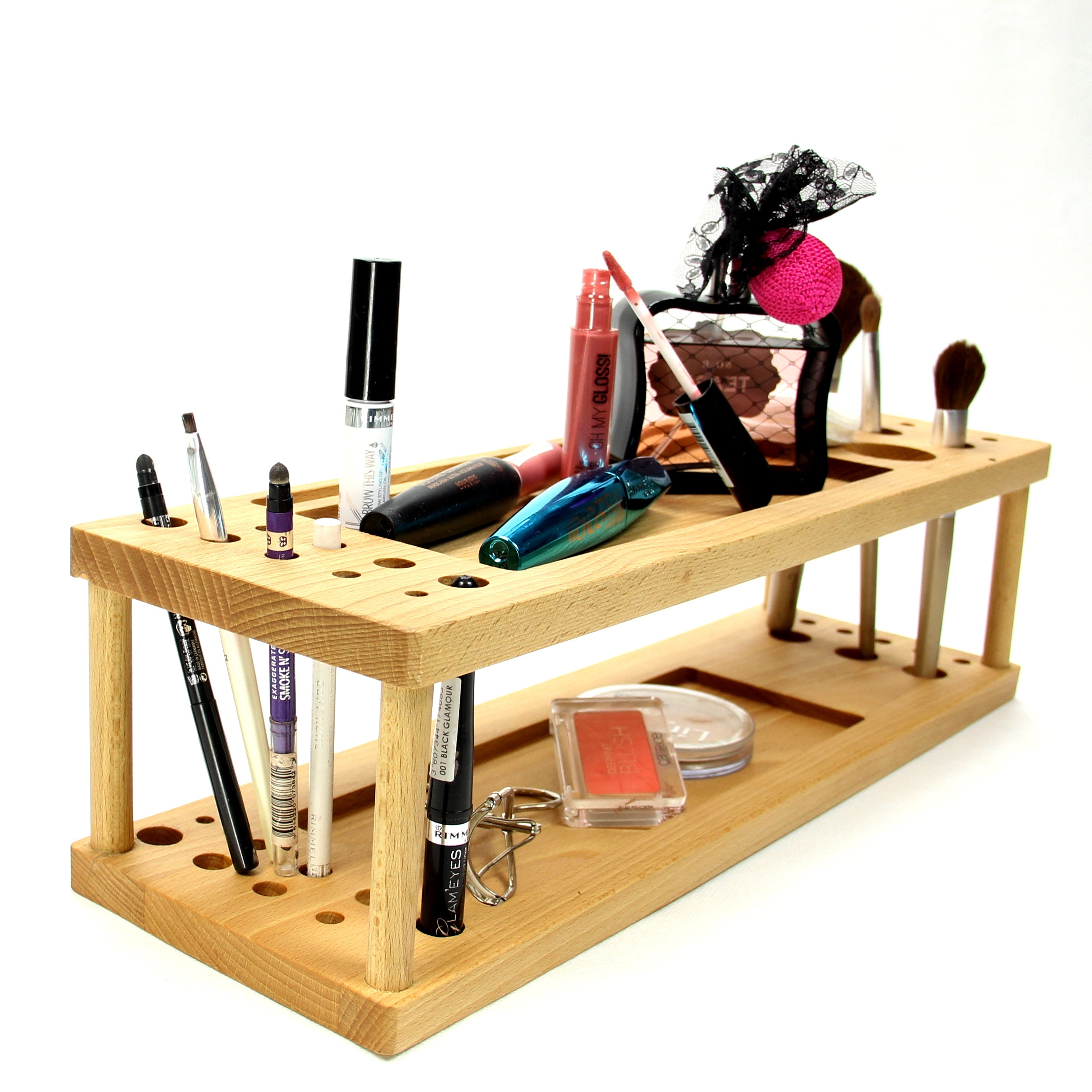 Cosmetics And Makeup Wood Organizer Holder For Dressing Table Or Bathroom - Will Hold Everything In One Place Including Jewellery And Phone