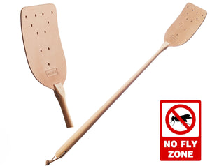 Fly Swat Made Frm Leather Swatter And Wooden Durable Wood Handle - Havy Duty Flyswatter - Practical Housewarming Gift