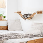 Large Wall Mounted Cat Bridge Lounge Platform - Built Solid Wood And Strong Ropes - Wooden Cat Furniture
