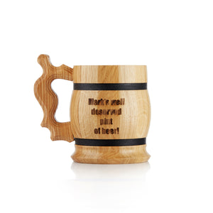 Personalised Handmade Wooden Beer Mug - Oak Wood Beer Stein Tankard - Gift For Craft Beer Enthusiasts - Laser Engraved