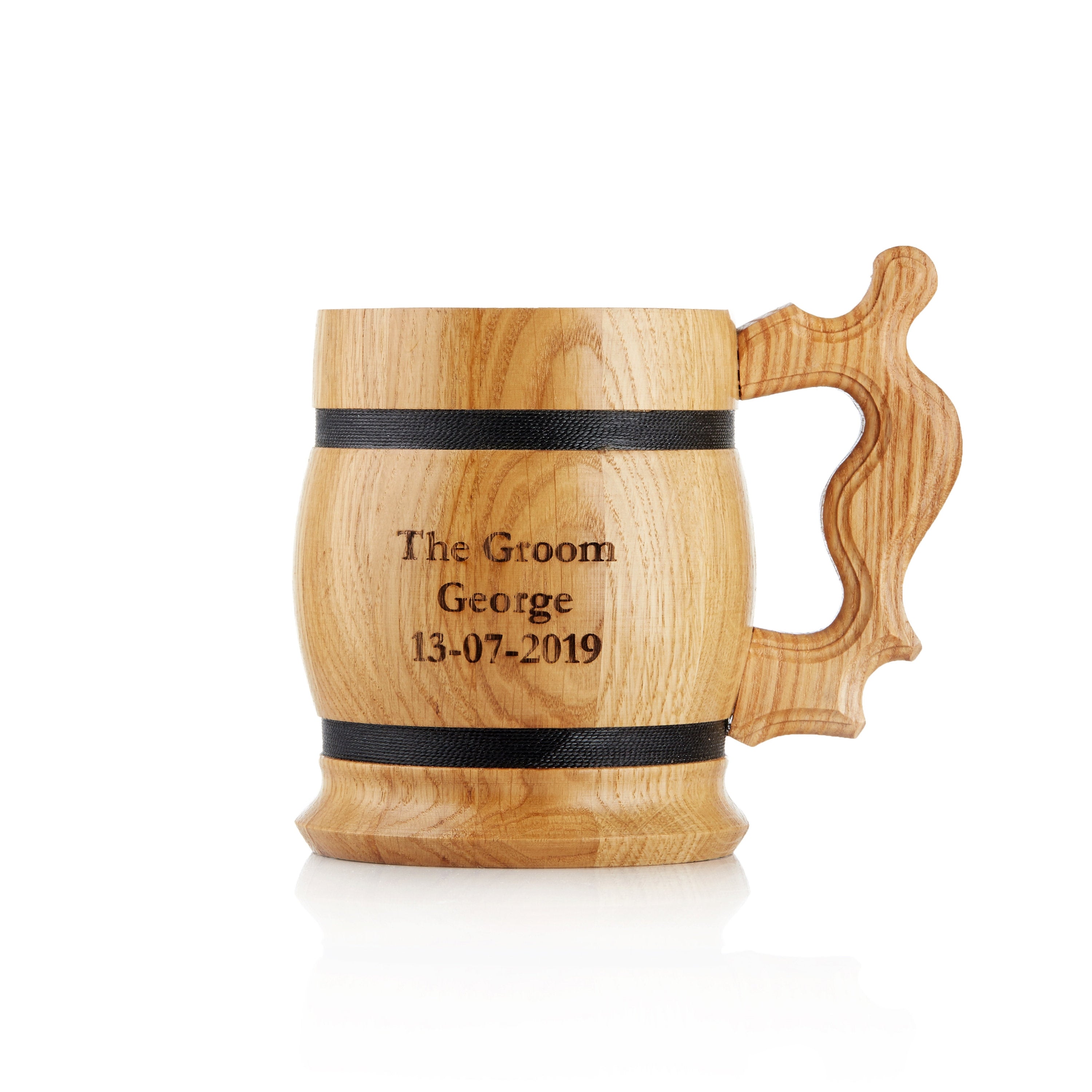 Personalised Handmade Wooden Beer Mug - Oak Wood Beer Stein Tankard - Gift For Craft Beer Enthusiasts - Laser Engraved