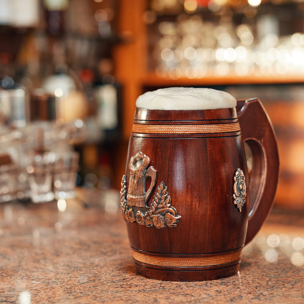 Handcrafted Wooden Beer Mug With Theme Ornament