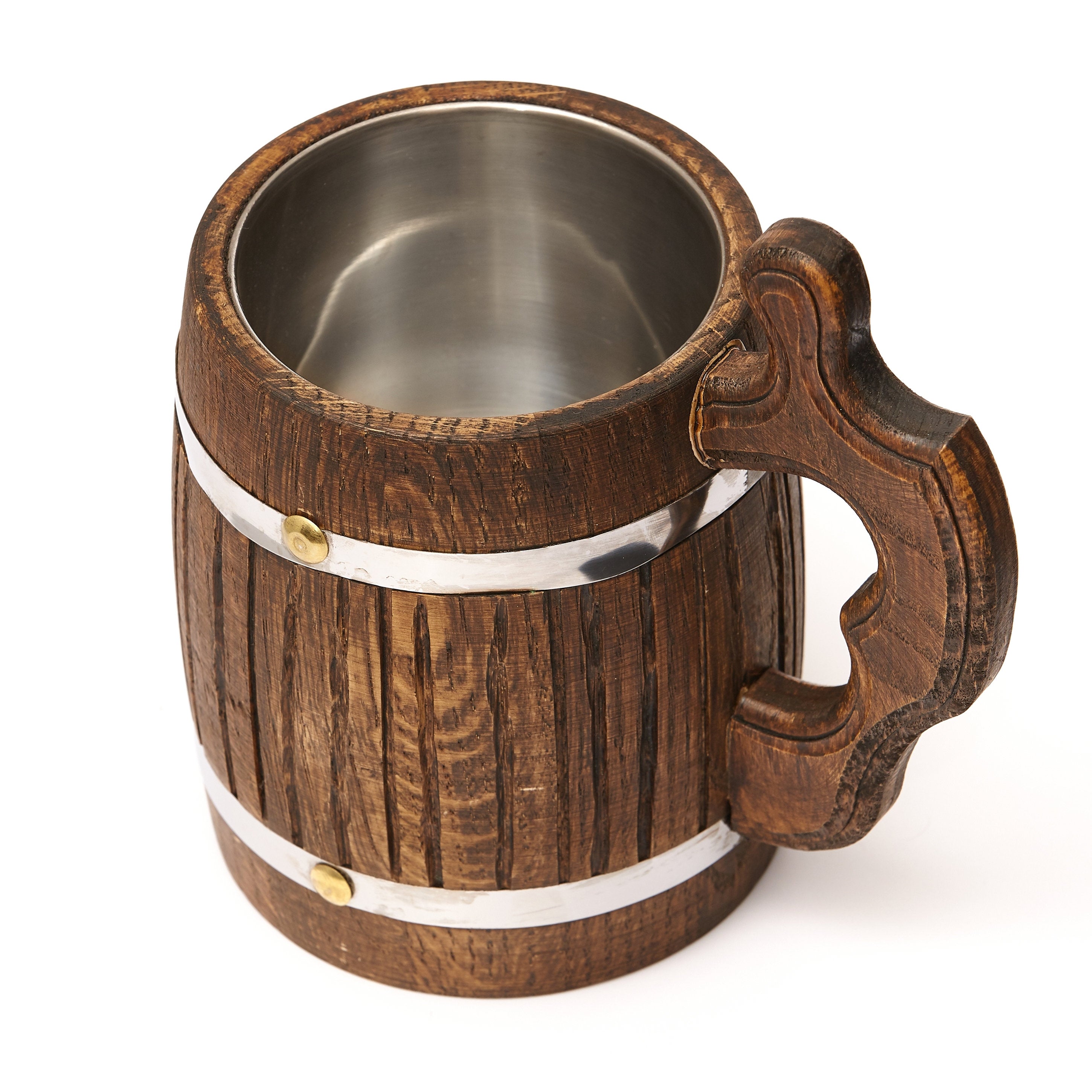 Handcrafted Dark Oak Wood Beer Mug With Steel Liner