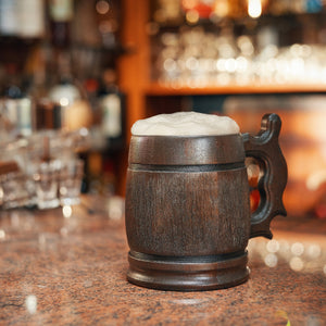Handmade Wooden Beer Mug - Oak Wood Beer Stein Tankard - Unique Beer Theme Gift For Beer Enthusiasts