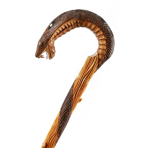 Walking Stick Crook With Snake Head - Quality Handmade Wooden Cane Materpiece