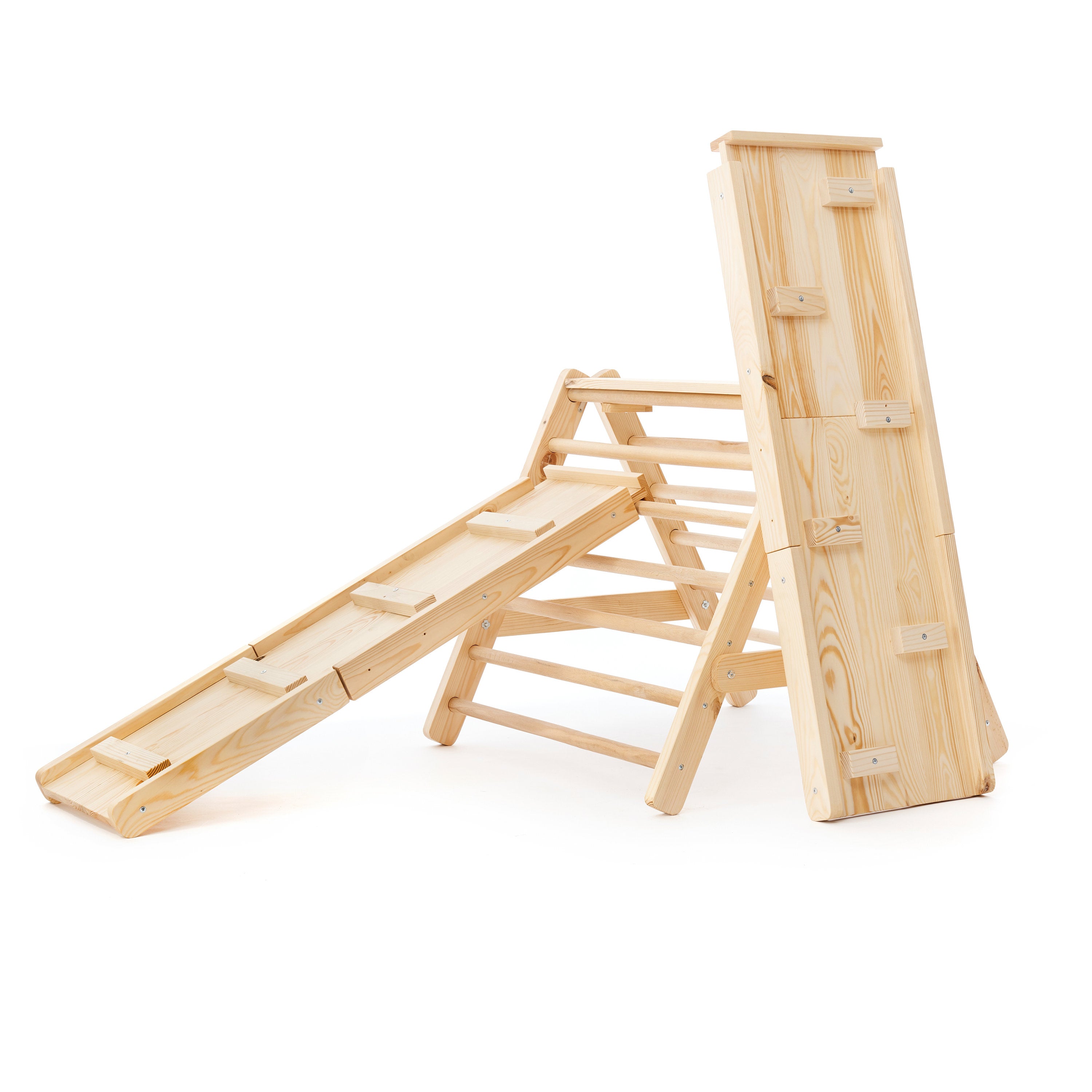 Pikler Step Triangle Climbing Ladder Gym With Two Montessori Ramps For Toddler - Solid Wood Construction