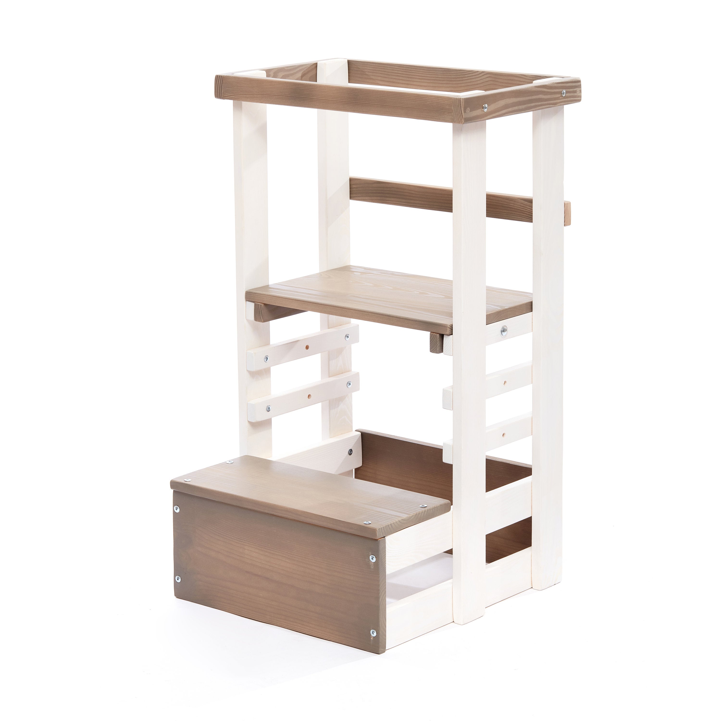 Montessori Learning Tower Toddler Kitchen Step Stool With Adjustable Height And Safety Rail