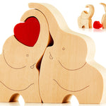 Wooden Elephant Figurines With Red Hearth - Smart Puzzle Toy Decor - Great Sculpture With Message Of Love
