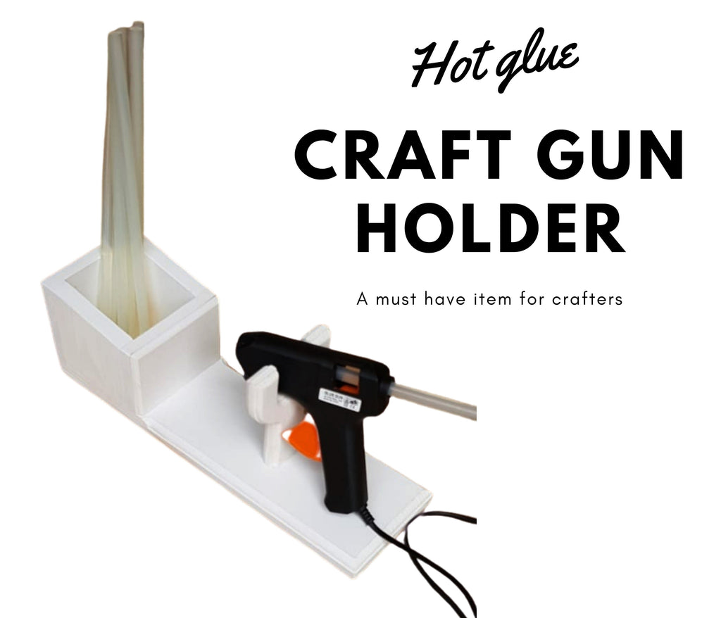 Wooden Hot Glue Gun Stand Holder For Crafting With Extra Glue Sticks Storage And Accessories Organiser - White