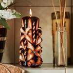 Large Fancy Dark And Still Colorful And Unique Hand Carved Unscented Candle - Lovely Home Decor Or Gift Candle For All Types Of Occasions