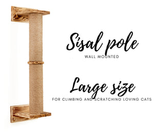 Wall Mounted Cat Sisal Pole - Wooden 2-tier Cat Sisal Climbing Pole - Perfect Addition For Cat Shelves And Other Cat Indoor Furniture