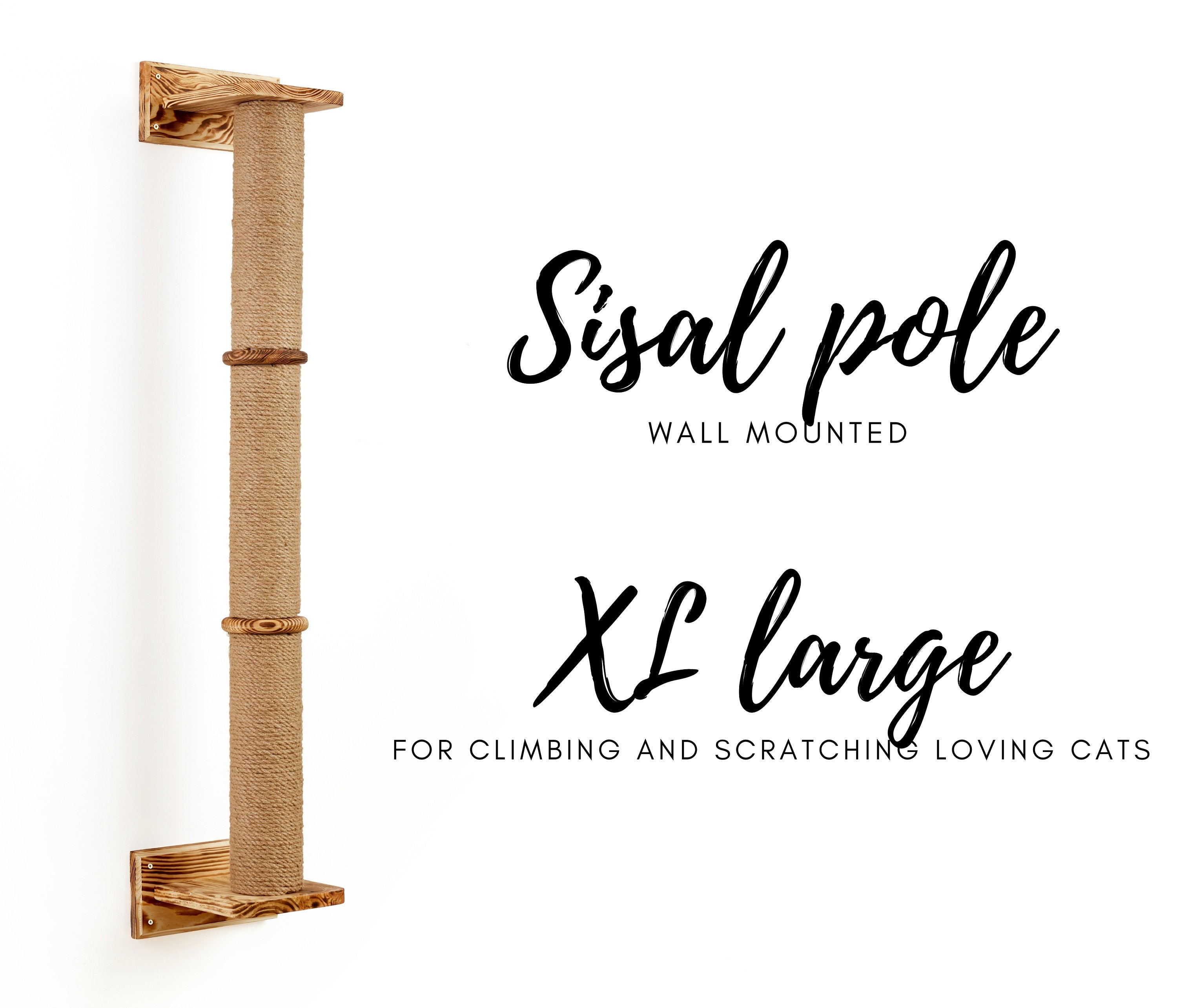 Large Wall Mounted Cat Sisal Pole - Wooden 3-tier Cat Sisal Climbing Pole - Perfect Addition For Cat Shelves And Other Cat Indoor Furniture
