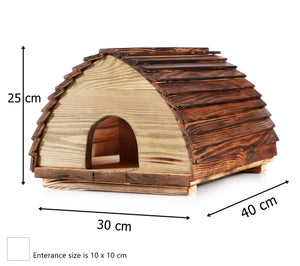 Wooden Hedgehog House - Charming Hobbit Design - Solid Wood Construction - Hedgehogs Feeding Station - Winter Hibernation Shelter For Garden