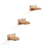 Set Of 3 Wall Mounted Cat Steps In Paw Shape - Durable Wood Cat Stepper Shelf With Traction Ropes - Wall Floating Wooden Cat Furniture