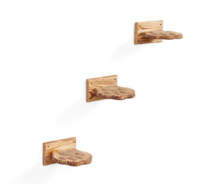 Set Of 3 Wall Mounted Cat Steps In Paw Shape - Durable Wood Cat Stepper Shelf With Traction Ropes - Wall Floating Wooden Cat Furniture
