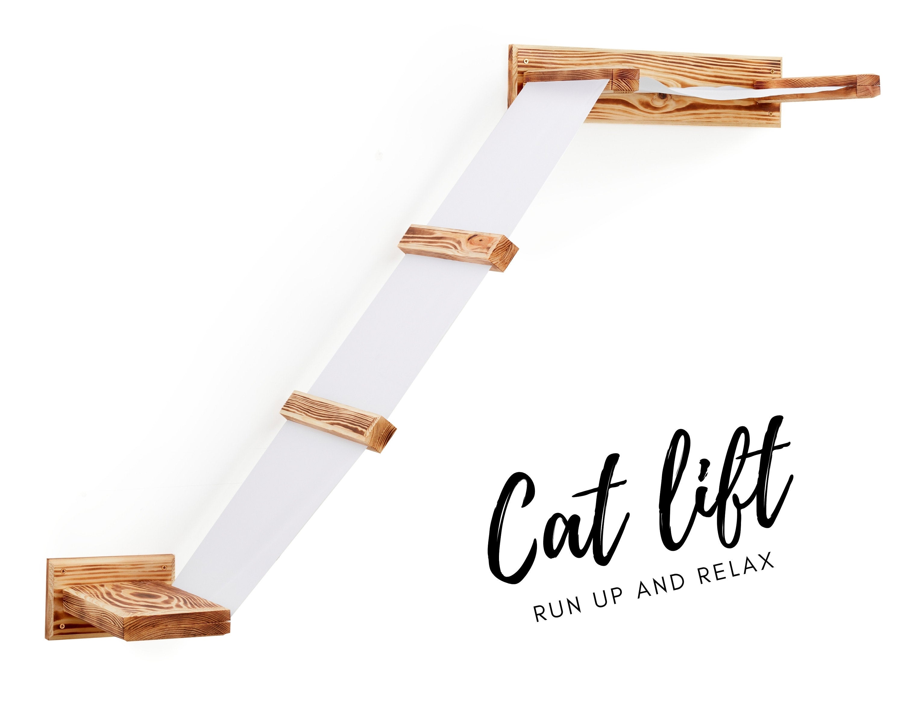 Large Wall Mounted Cat Shelf Lift Platform Bridge With Bed - Solid Wood Cat Sleeper Shelf - Wooden Cat Furniture Collection